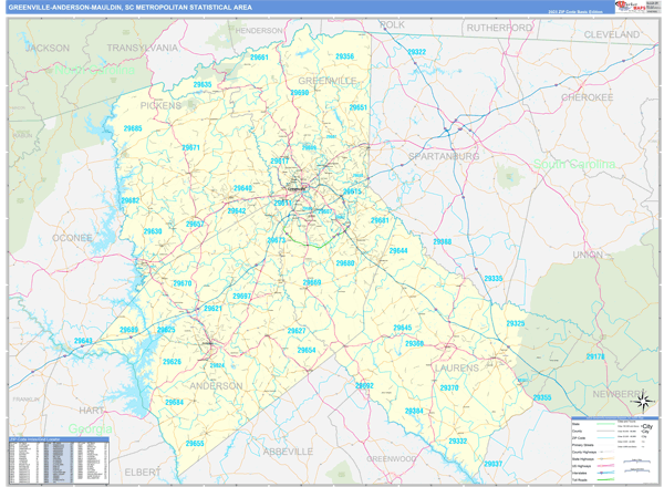 Greenville-Anderson-Mauldin Metro Area Digital Map Basic Style